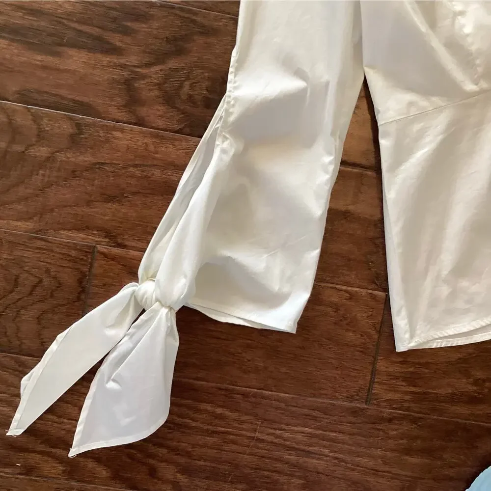 NWT Universal Standard X J. Crew Womens Tie Sleeve Poplin Blouse Top White Small - Picture 4 of 10